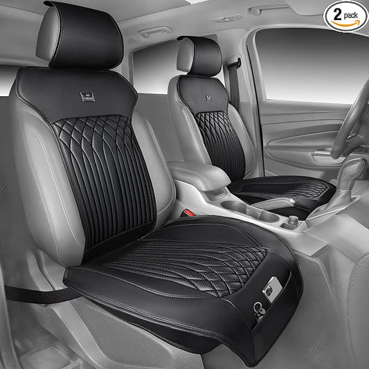 CAR PASS Car Seat Protector, Sideless Seat Covers for Cars, All Season Waterproof Nappa Leather Breathable Front Seats Cushion with Storage Pocket Universal Fit Vehicle Car SUV Truck, 2 Pack All Black
