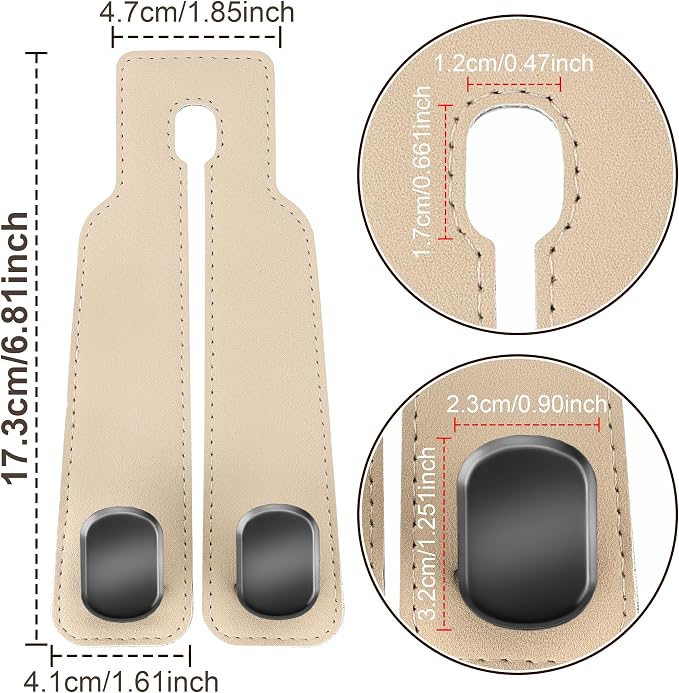 Amelity Car Headrest Hooks, Purse Hook for Car 4 Pack Beige | Universal Car Interior Accessories for Women, Available in 2/4 Pack, Storage Hanger Holds Purses, Backpacks, Grocery Bags