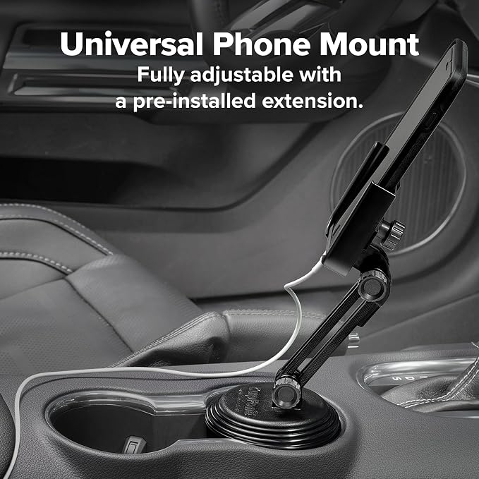 WeatherTech CupFone with Extension – Adjustable, Universal Cup Holder Cell Phone Mount Car & Truck Accessory – Best Design for iPhone & Smartphone Charging – Orange Metal Knobs