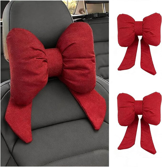 Cute Bow Car Headrest Pillow,Comfortable & Breathable Car Neck Pillows for Relief Neck Fatigue,Universal Head Rest Pillow for Cars Decoration as Birthday Gifts for Women,Girl (Red/2PCS)