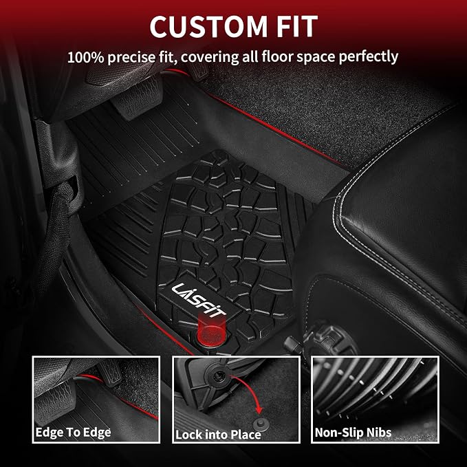 LASFIT Floor Mats & Trunk Mat for Jeep Wrangler JL 2018-2025 2026 4 Door Cargo Without SUBWOOFER (Not for JK/Not PHEV/Not 2-Door), All Weather TPE Custom Cargo Mat Fit for Flat Load Floor Gas Type