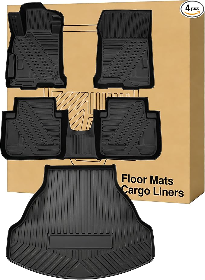 Floor Mats ＆ Cargo Liners Compatible with 2013-2017 Honda Accord，All Weather Protection Waterproof Durable Anti-Slip Odorless Custom-fit Front Rear Rows Back Trunk Tray Full Set Carpet Liner