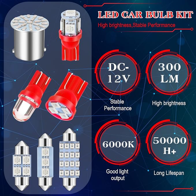 Frienda 70 Pcs Interior Lights LED Car Bulb Kit Set Dome Light 31 36 41 mm 12v De3175 6411 T10 2825 6612f 6615f for Dome Map Read Door Trunk Glove Box License Plate Cargo Courtesy(Red)