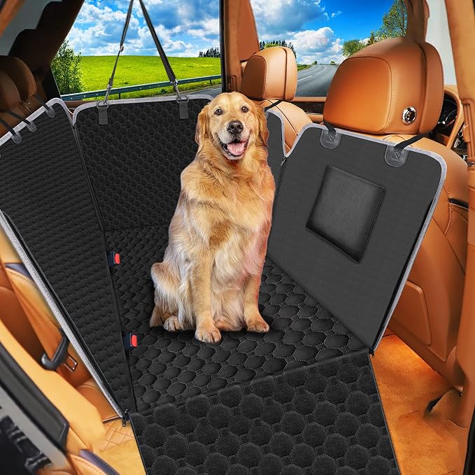 Mancro Dog Car Seat Cover, Waterproof Back Seat Pet Cover for Dogs, Black | X-Large, 600D Heavy Duty & Scratch-Resistant Back Seat Pet Cover for Dogs, Nonslip Underside, Fits for Sedan, Trucks and SUVs