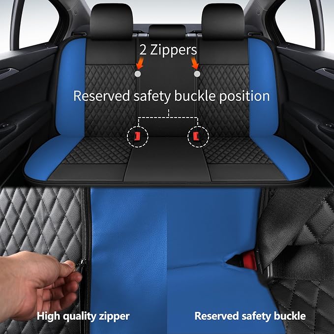 HChengkikz Faux Leather Full Set Car Seat Covers, Front & Split Rear | Bench Seat Protectors, Easy to Install Universal Fit for Sedans, Trucks, Vans, SUVs Automotive Interior Accessories