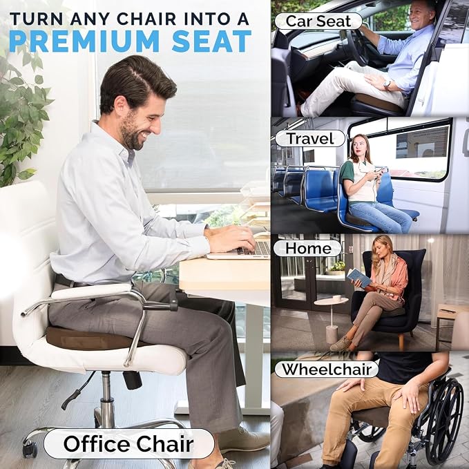 ComfiLife Premium Gel & Memory Foam Seat Cushion – Doctor Recommended Office Chair Cushion, Car Seat Cushion – Chair Cushions for Back & Sciatica Pain Relief – Seat Cushions for Office & Desk (Brown)