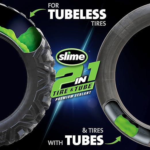 Slime 10194-6PK 2-in-1 Tire & Tube Sealant Puncture Repair Sealant, Premium, Prevent and Repair, Suitable for All Off-Highway Tires and Tubes, Non-Toxic, Eco-Friendly, 6 x 32 oz Bottles