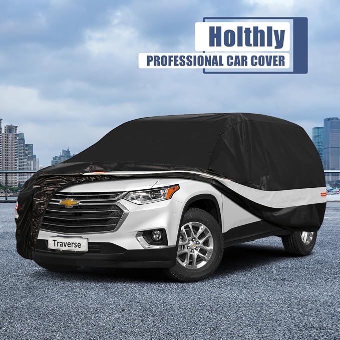 10 Layers SUV Car Cover Custom Fit for Chevrolet Chevy Traverse (2009-2026) Waterproof All Weather for Automobiles, Outdoor Full Cover Sun UV Rain Protection with Cotton.Black