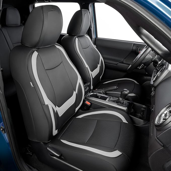 DrCarNow Super Cover for Toyota Tacoma Seat Covers 2016-2022 2023,Fit for Tacoma Crew Cab/Double Cab (Black and White) Waterproof Leather Accessories(Not Fit the Fourth Generation)