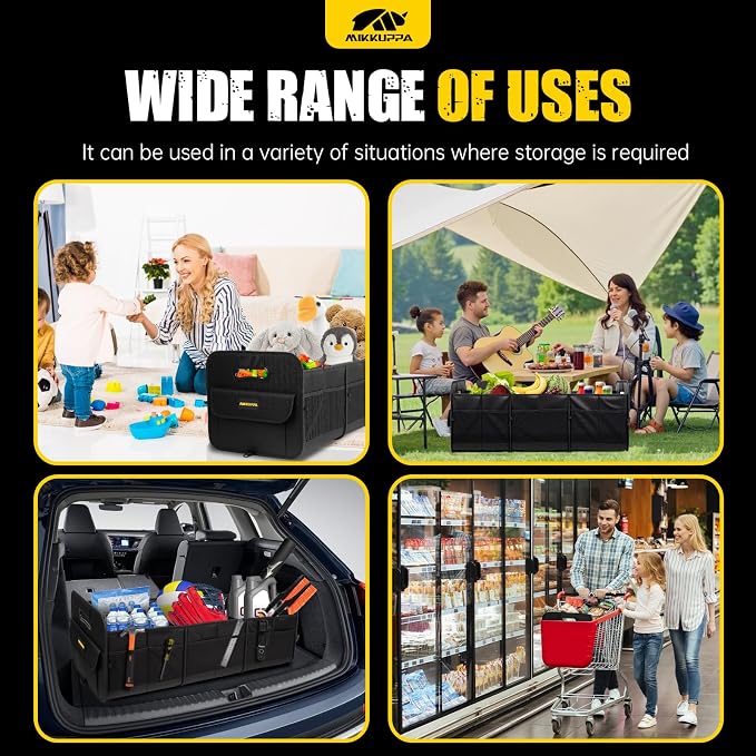 MIKKUPPA Car Trunk Organizer - 105L Collapsible Large Trunk Organizer with Reinforced Handles for Groceries, Trunk Storage Organizers for SUV Auto Truck Van with Non Slip Bottom (Black)