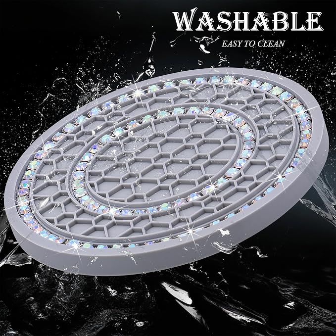 2PCS Bling Crystal Rhinestone Cup Holder Coaster, 2.75 inch Soft Silicone Anti-Slip Shockproof, Car Cup Holder Insert Coasters, Universal Car Interior Accessories for Women (Gray & Colorful)