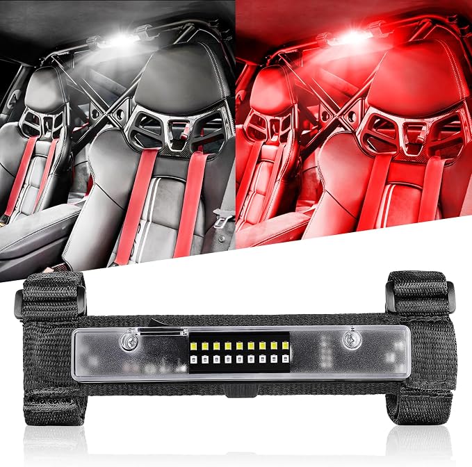 Nirider UTV Interior Light Universal Roll Bar Mount LED Lights Utility Roll Cage Lights Courtesy Interior Dome Light for UTV ATV Polaris RZR Can-Am Truck Car Off Road Vehicle - White Red