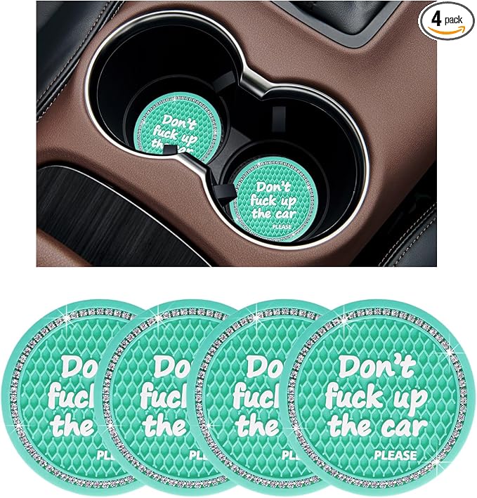 Ziciner 4 Pack Bling Car Cup Holder Coaster, 2.75 Inch Anti-Slip Auto Insert Cup Coaster, Crystal Car Drink Cup Mat Perfect for Women Girls, Universal Interior Decor Accessories (Mint Green)