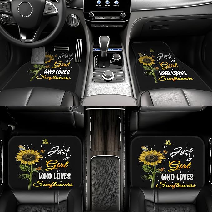Universal Fit Car Floor Mats Set of 4Pcs, Sunflower Bouquets All-Weather Front Rear Car Carpet Mats, Non-Slip Car Floor Mat Car Accessories for Automotive Trucks SUV Sedans Vans