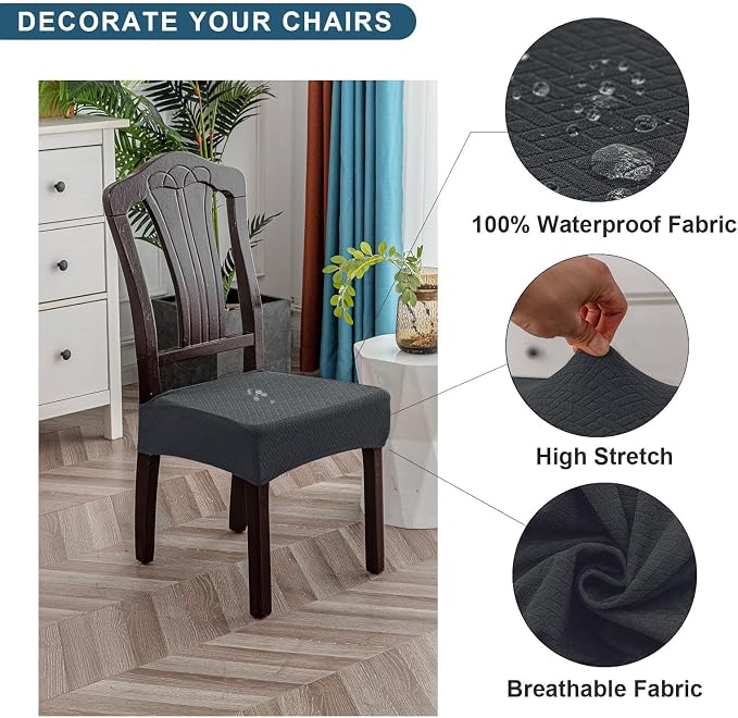 Genina Waterproof Seat Covers for Dining Room Chair Covers Waterproof Dining Chair Covers (6 PCS-Rear-gapped, Dark Gray)