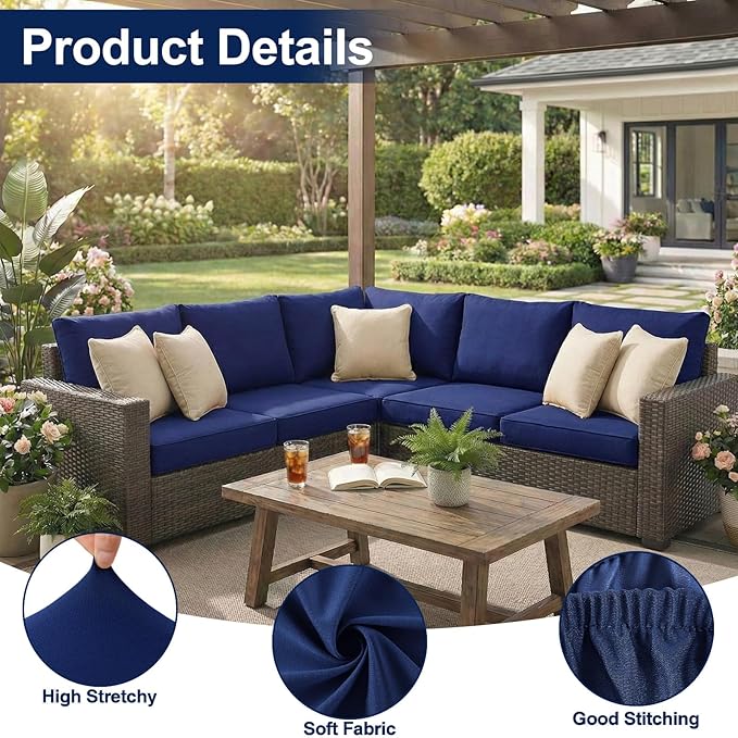 Smiry 4 Pcs Waterproof Patio Cushion Covers, Stretch Outdoor Furniture Covers
