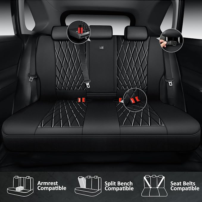 CAR PASS Rav4 Seat Covers Full Set Custom Fit for Toyota RAV4 Tocamo Corolla-Cross 2019-2024, Luxury Nappa Leather Waterproof Rav 4 Seat Covers, Anti-Slip Comfortable Airbag Compatible, Full Black
