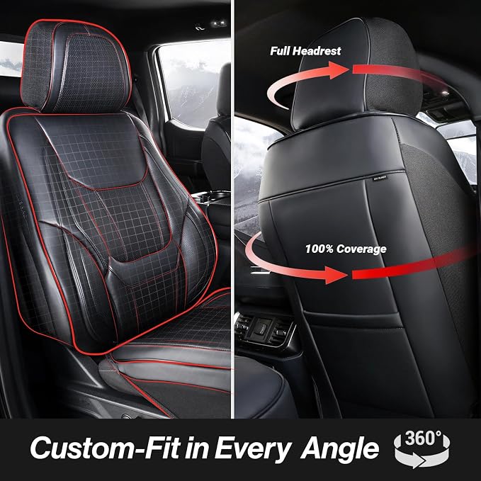 Coverland Custom Truck Car Seat Covers Full Set for [2014-2018 GMC Sierra 1500 Crew Cab Bucket Seats] - Protector Water Resistant Leather Memory Form Back Support Seat Cushion [Full Set-Black]