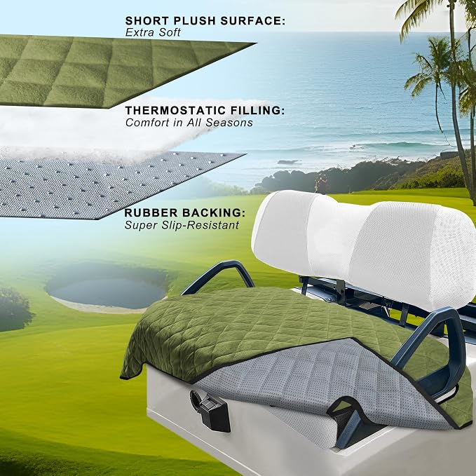 YOKYHOM Golf Cart Seat Covers, Thickened Short Plush Seat Towel Blanket with Non-Slip Backing, Soft & Heavy Duty, Fits Most 2 & 4 Passenger EZGO Yamaha Club Car, 51"x30.5", Grass Green
