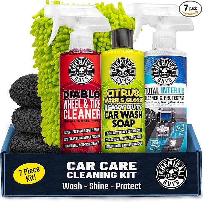Chemical Guys, 7-Piece Car Cleaning Kit, Wash, Wheel & Interior Cleaners | Everything a first-time detailer needs for a full inside-and-out clean without buying pieces one at a time