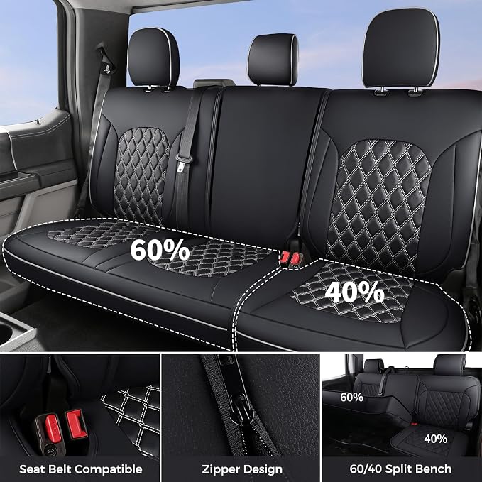 Huidasource Wrangler JK Seat Covers 4 Door, Waterproof Leather Seat Covers Full Set, Seat Cushion Protector Fit for Jeep Wrangler JK 4-Door Sahara Sport Rubicon 2007-2017(Full Set/Black&White)