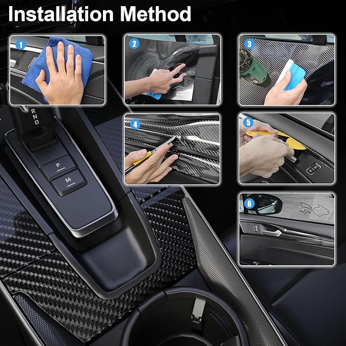 Lypumso Carbon Fiber Vinyl Wrap 6D Gloss Black, Self Adhesive Car Wrap Film with Air Release Technology, Automotive DIY Vinyl Sticker for Vehicle Interior & Exterior (Black, 1ft x 10ft)