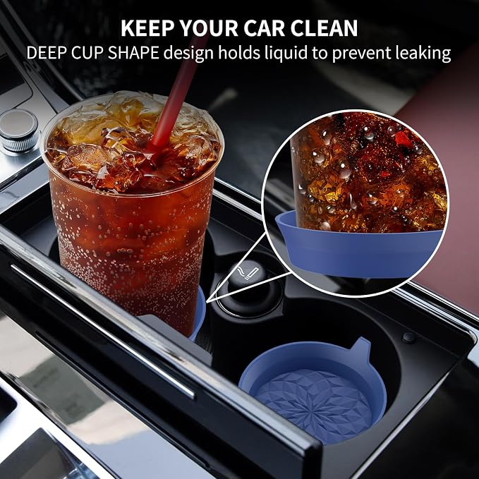 ME.FAN Car Cup Coasters [4 Pack] Silicone Cars Coasters - Universal Non-Slip Recessed Interior Accessories - Cup Holder Inserts Navy Blue