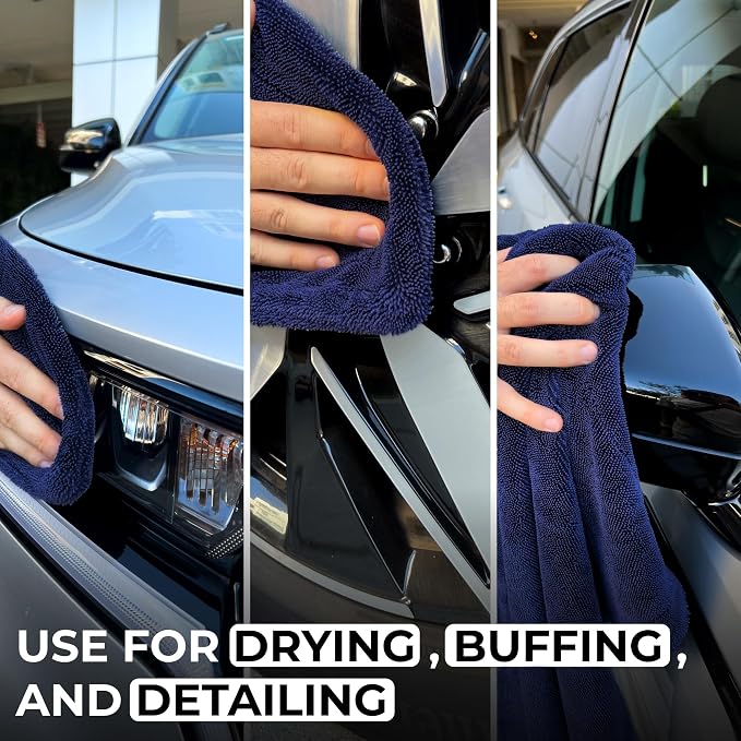 Premium XL Car Drying Towel 40"x24" - 1300 GSM Car Towel, 4-Pack (Navy) | Extra Large Professional Drying Towels Car Detailing, Double Twisted Loop Super Absorbent Microfiber Drying Towels for Cars