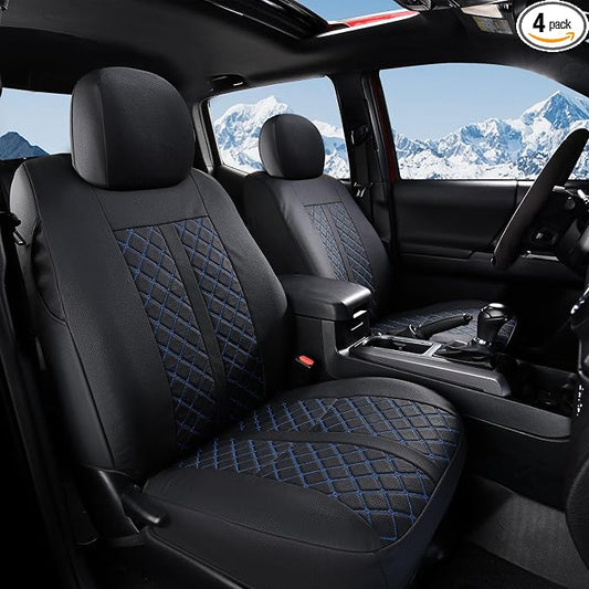 Truckiipa Custom for 4th Gen Tacoma Seat Covers Front Pair, Waterproof Leather Seat Cushion Covers Fit for 2024 2025 2026 Toyota Tacoma Double Crew Cab, Front Pair, Black&Blue