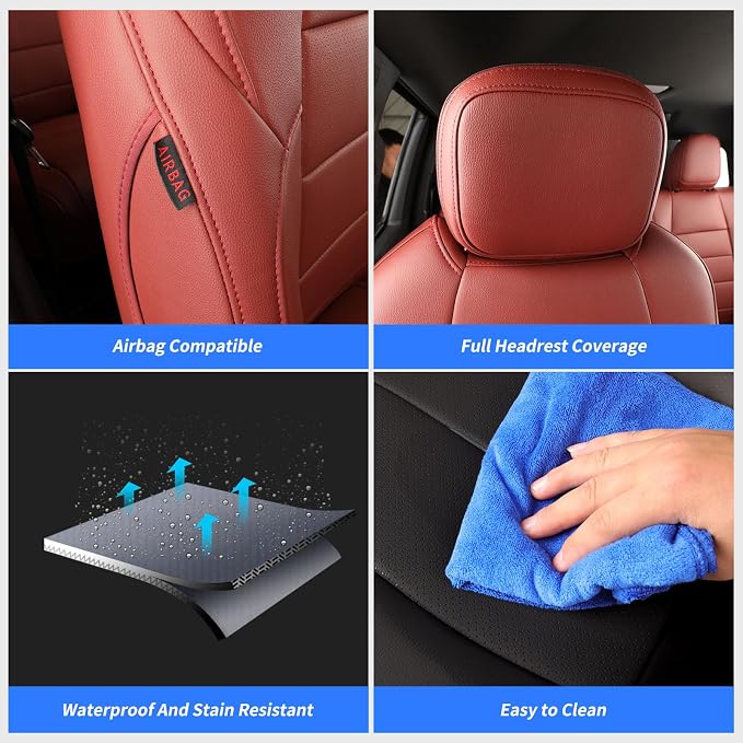 coverdream 2024 2025 2026 Tacoma Seat Covers Full Set for Toyota Tacoma 4th Gen Double/Crew Cab SR,SR5,TRD Sport,TRD Off-Road,Limited,Fully Covered,Waterproof Leather Car Seat Protector(Wine Red)