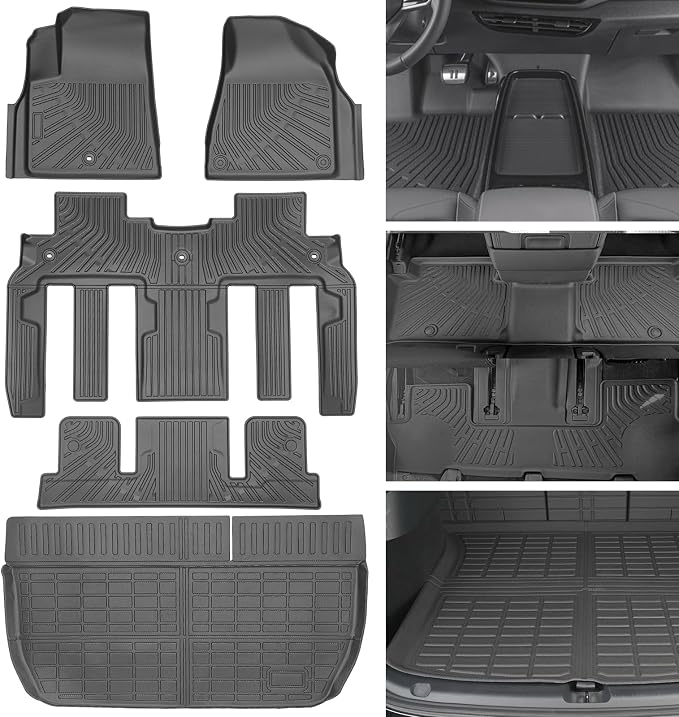 Floor Mats for Chevy Traverse 2009-2017 | Buick Enclave 2008-2017 7 Seats | for GMC Acadia 2007-2017 | Saturn Outlook 2007-2010 All Weather Custom Fit Front & 2nd 3rd Row & Trunk Mat