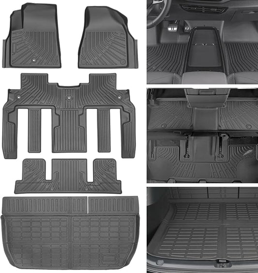 Floor Mats for Chevy Traverse 2009-2017 | Buick Enclave 2008-2017 7 Seats | for GMC Acadia 2007-2017 | Saturn Outlook 2007-2010 All Weather Custom Fit Front & 2nd 3rd Row & Trunk Mat