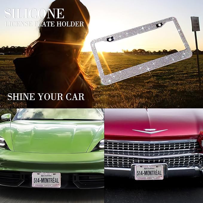Bling License Plate Frame for Women, Sparkly Stainless Steel License Plate Frames| Over 1200 pcs 14 Facets Bedazzled Clear Glass Diamond Rhinestone Crystals w/Free Glitter Diamond 1PCS Box (Colorful)