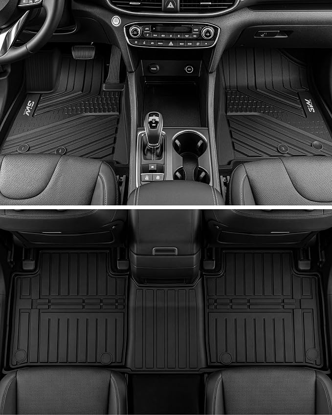 3W Floor Mats & Cargo Liner Fit for Hyundai Santa Fe 2024-2026(only for Hybrid), Full Set Floor Liner TPE All Weather Heavy Duty Car Accessories, Anti-Slip