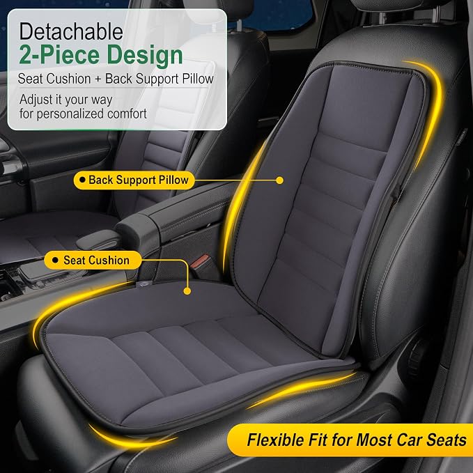 kingphenix 5-Piece Car Seat Cushion Set with Back Support | Full Back Support Pillow and Seat Cushion for Long Driving, Road Trips, Truck, Van, SUV, Dark Grey