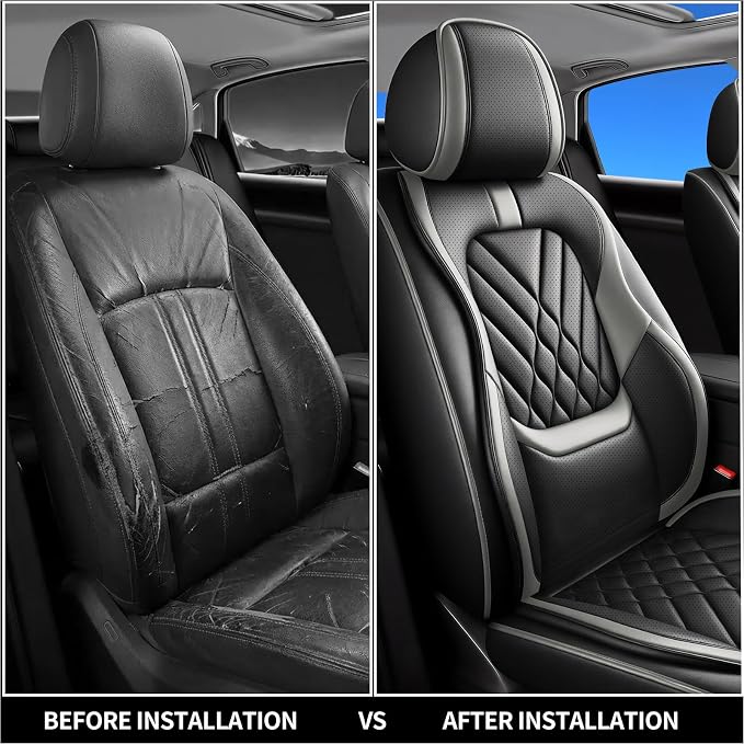 Fit Versa Car Seat Covers Compatible with Nissan Versa 2009-2025 2026-Premium Leather,Waterproof,Breathable,Airbag Compatible &All-Weather Seat Cushion Protecto(Full Set,Grey)
