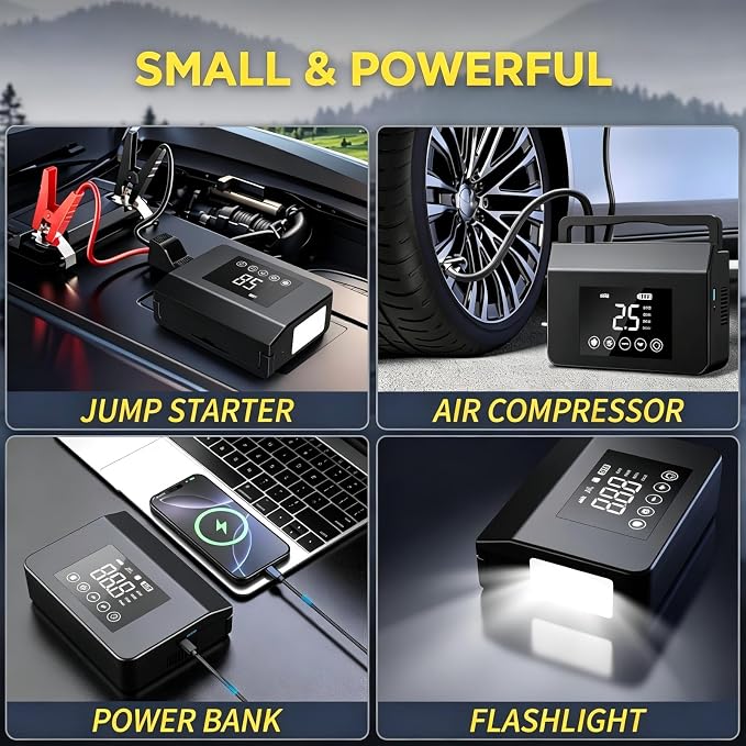 Eleacc Portable Jump Starter with Air Compressor, 4000A 12V Car Battery Jump Starter(All Gas/8.0L Diesel), Jump Box with 150PSI Auto-Shutoff Tire Inflator, 15000mAh Power Bank, LED&Type-C Fast Charge