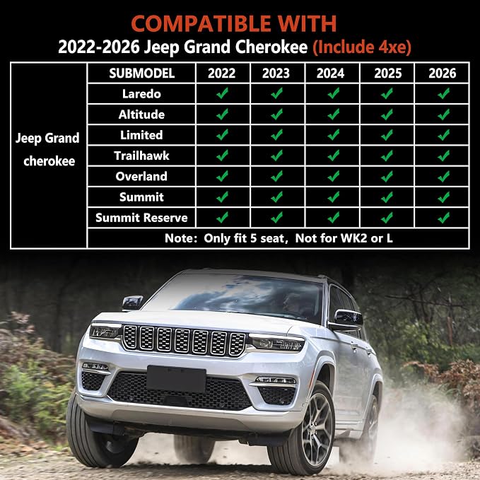 KARPAL Floor Mats for 2022-2025 2026 Jeep Grand Cherokee WL 5-Seat (Include 4xe, not for L), All Weather TPE Custom Fit Floor Liners Car Mats Accessories