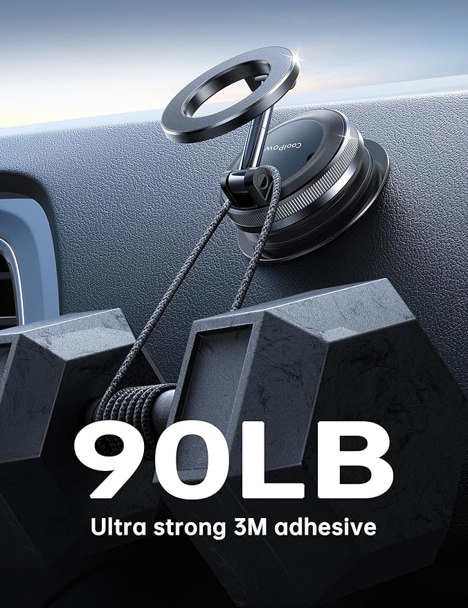 Coolpow【Newest Vacuum Magnetic Phone Holder for Car Phone Holder Mount【Movable Vacuum Suction】 Magsafe Car Mount Cell Phone Holders for Your Car Accessories for Women Men for iPhone 17 16 -Black