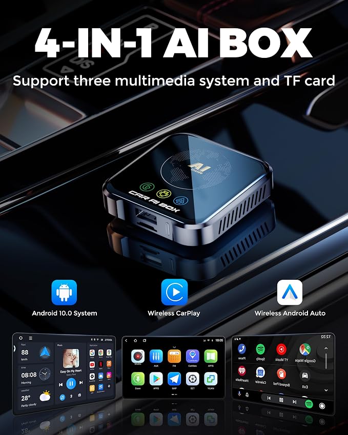 Magic AI Box Wireless CarPlay Adapter, Fast Car Video Box Plug & Play, Easy Setup, Supports Netflix/YouTube/TF Card Equalizers and More for OEM Wired CarPlay/Android Auto Cars(Charcoal Gray)