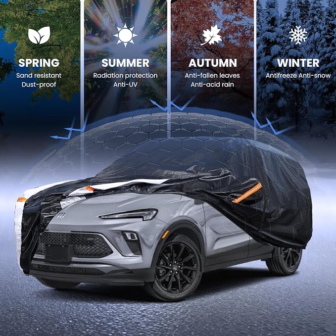 Multi-Layer Car Cover Custom Fit for Buick Encore GX(20192026), 100% Waterproof All Weather for Automobiles, Gift with Towel, Heavy Duty Car Covers for Rain Sun UV Protection with Door Zipper