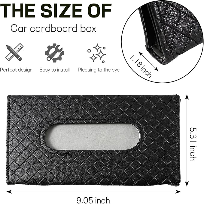 Car Tissue Holder, Leather Tissue Holder for Car Sun Visor, Rectangular Auto Sun Visor Napkin Holder Mask Dispenser, Universal Vehicle Tissue Box Sun Visor Accessory (Plaid-Black)
