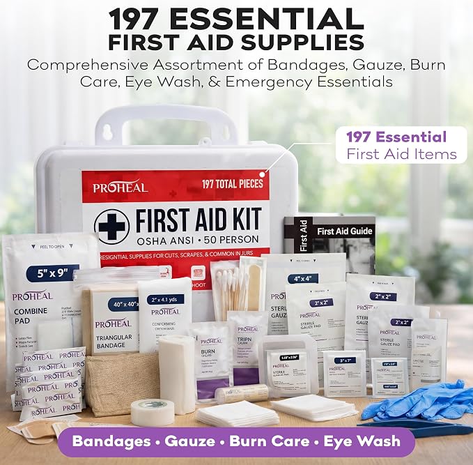 50 Person OSHA Compliant First Aid Kit for Businesses, Vehicles, Trucks, Construction Site - Type III, ANSI Class A Emergency Kit - 197 Piece Essential First Aid Supplies
