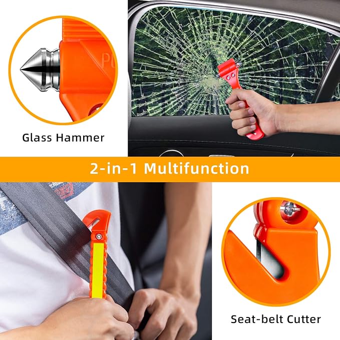 10 Pack Safety Hammer, Emergency Escape Tool with Car Window Breaker and Seat Belt Cutter, Life Saving Survival Kit