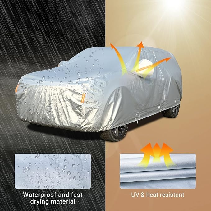Tecoom SUV Car Cover Waterproof All Weather, 3-Layer Fleece Lined Outdoor Indoor Cover with Zipper Door & Lock, UV Snow Hail Sun Protection, Fit for SUV (206"–215")