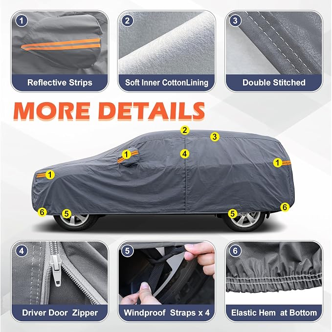 Coverlex Compact SUV Car Cover Univeral Fit for Jeep Compass, Audi Q3/Q4, BMW X1/X2, Nisan Kicks Rogue Sport, Subaru Crosstrek Forester, Toyota Corolla Cross RAV4, Mazda CX5