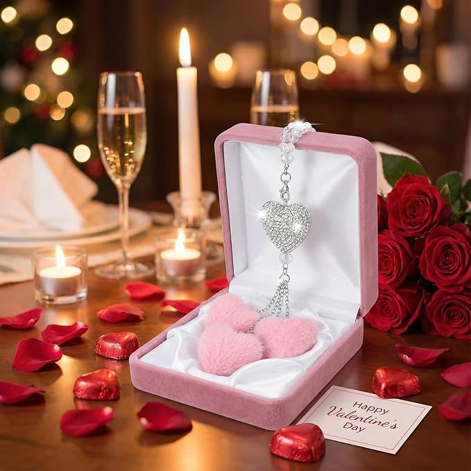 Frienda Pink Car Rear View Mirror Accessories for Women Bling Heart Shaped Rhinestone Hanging Charm Sparkly Rear Mirror Ornament Pendant Gift for Girlfriend Wife Female Drivers Car Interior Decoration