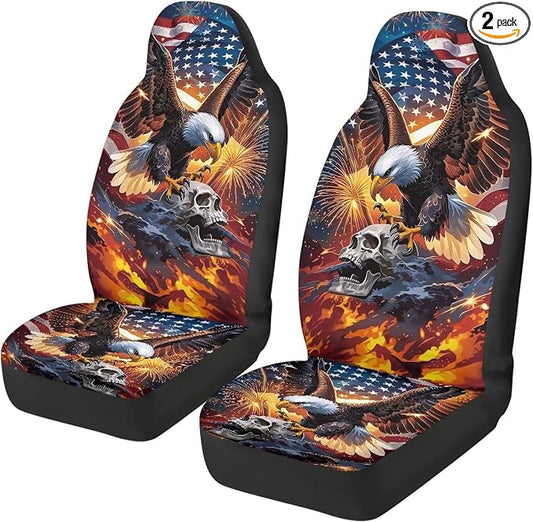 Eagle Car Seat Covers 2 Pcs Cool Car Seat Covers for Front Seats Stretch Polyester Fabric Cover Patriotic Auto Interior Accessories Universal Fit for Most Cars,SUVs,Sedans