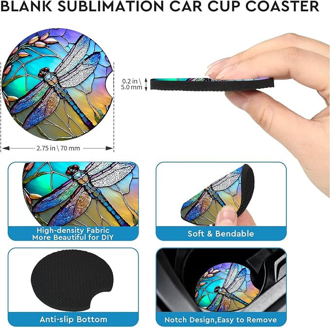 2 Pack Dragonfly Car Cup Holder Coasters Universal Neoprene Coasters | 2.75" Universal Size Anti Slip Rubber Mat, Auto Cup Holder Decor Accessories for SUV Truck, Dragonfly Gifts for Women Mom