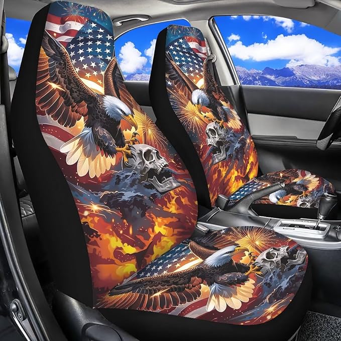 Eagle Car Seat Covers 2 Pcs Cool Car Seat Covers for Front Seats Stretch Polyester Fabric Cover Patriotic Auto Interior Accessories Universal Fit for Most Cars,SUVs,Sedans